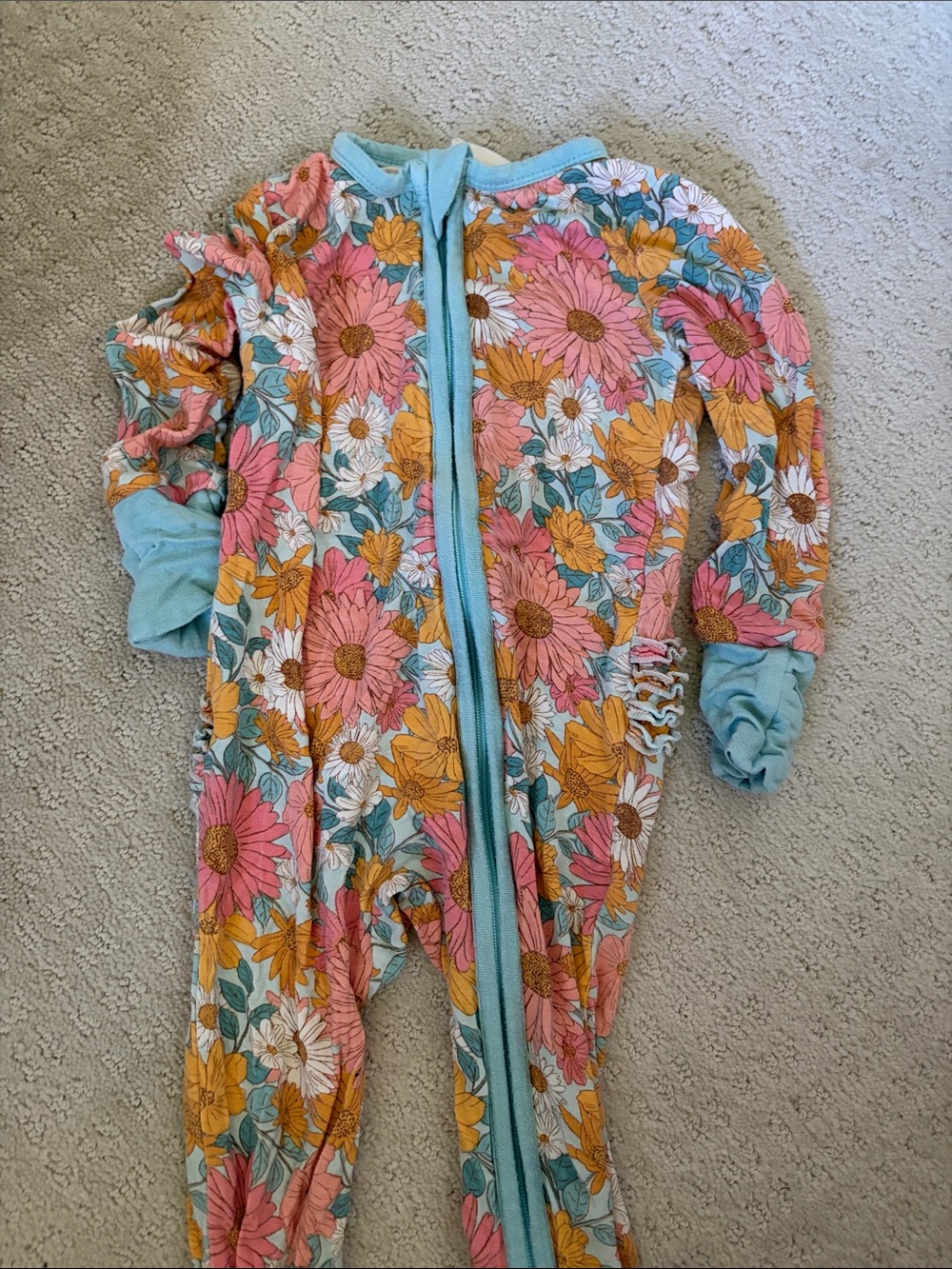 Baby Floral Zip Footie One-Piece - Pink, Yellow & Aqua
